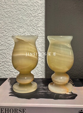 中古风天然玉石杯子摆件样板间售楼处书房书柜桌面装饰品中式花瓶