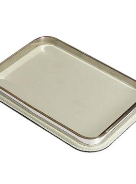 现代轻奢创意不锈钢皮革金属托盘软装样板间售楼处客厅茶几收纳盘