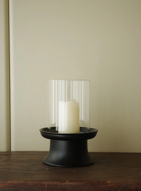 中古风复古实木玻璃罩烛台蜡烛摆件新中式售楼处客厅餐厅桌面饰品