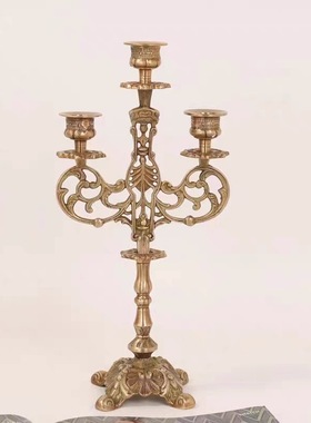 法式美式纯铜烛台摆件售楼处样板间餐厅桌面蜡烛台印度进口工艺品