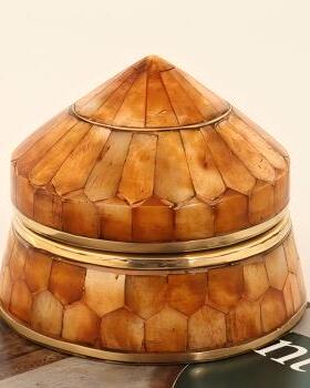中古风复古黄铜牛骨收纳盒摆件印