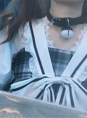 撩汉风铃铛项圈皮革女仆牵引链