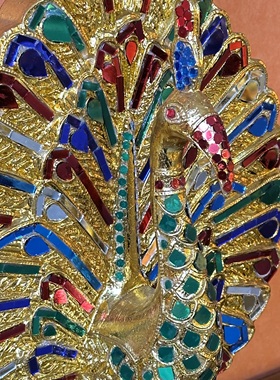 泰国木雕摆件金箔孔雀客厅玄关装饰品电视柜茶桌书架创意家居摆设