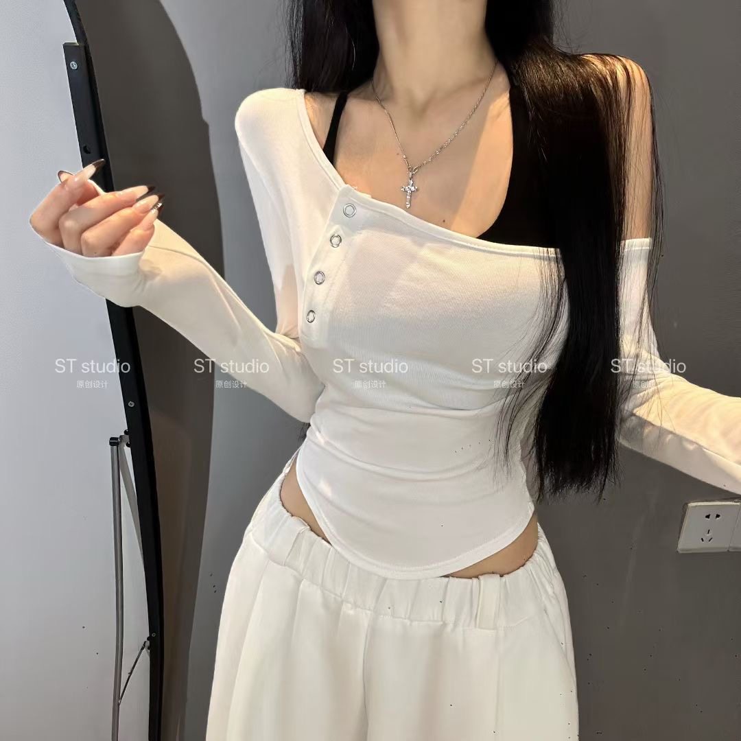 2025新款时尚百搭修身显瘦吊带加长袖T恤两件套女上衣,淘宝优惠券,粉丝福利购,淘宝优惠卷