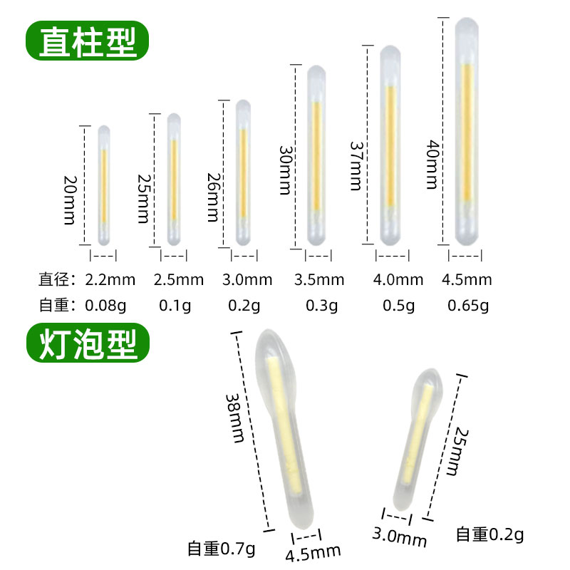 50支钓鱼夜光棒高亮轻夜钓荧光棒小号大肚浮漂卡座位式圆柱大头-图2