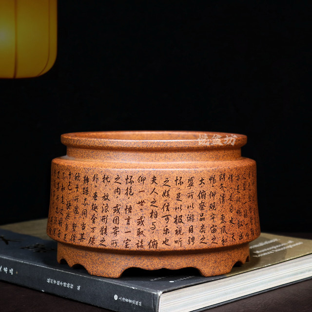 Special offer high-quality wood-burning purple sand flower pots small succulent calamus gold marble bonsai pot boxwood desktop green plant ceramic pot