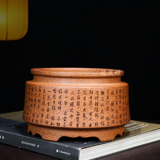 Special offer high-quality wood-burning purple sand flower pots small succulent calamus gold marble bonsai pot boxwood desktop green plant ceramic pot