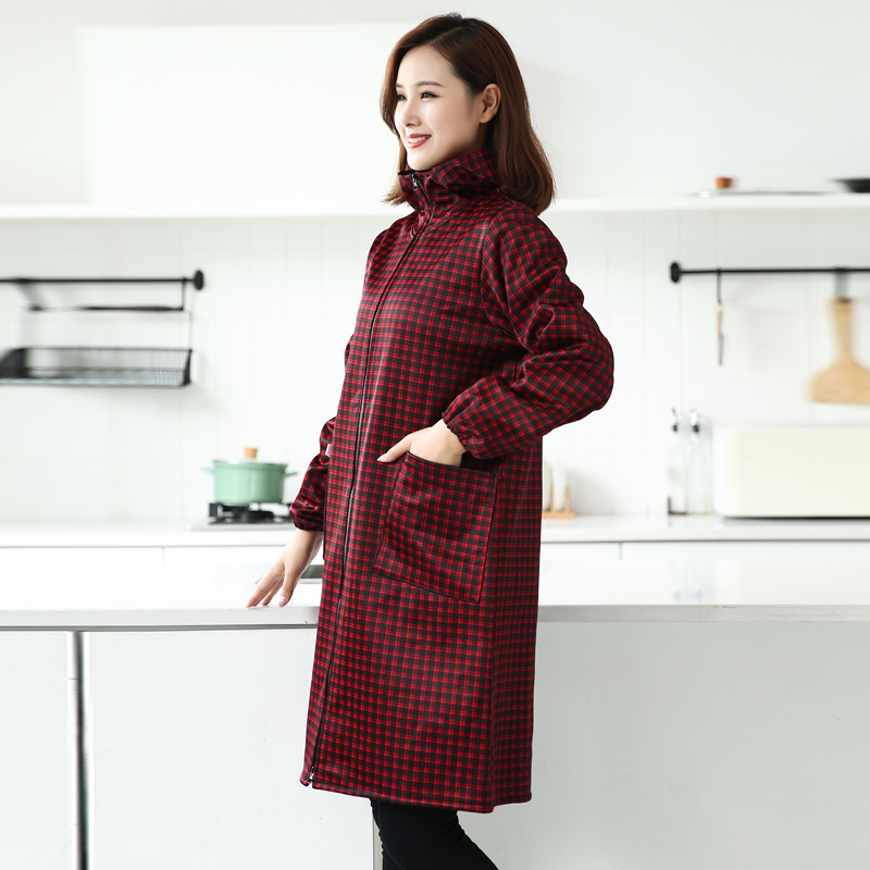 加绒罩衣大人女新款工作服外穿厨房家用防水防油加厚长袖围裙冬季 - 图0