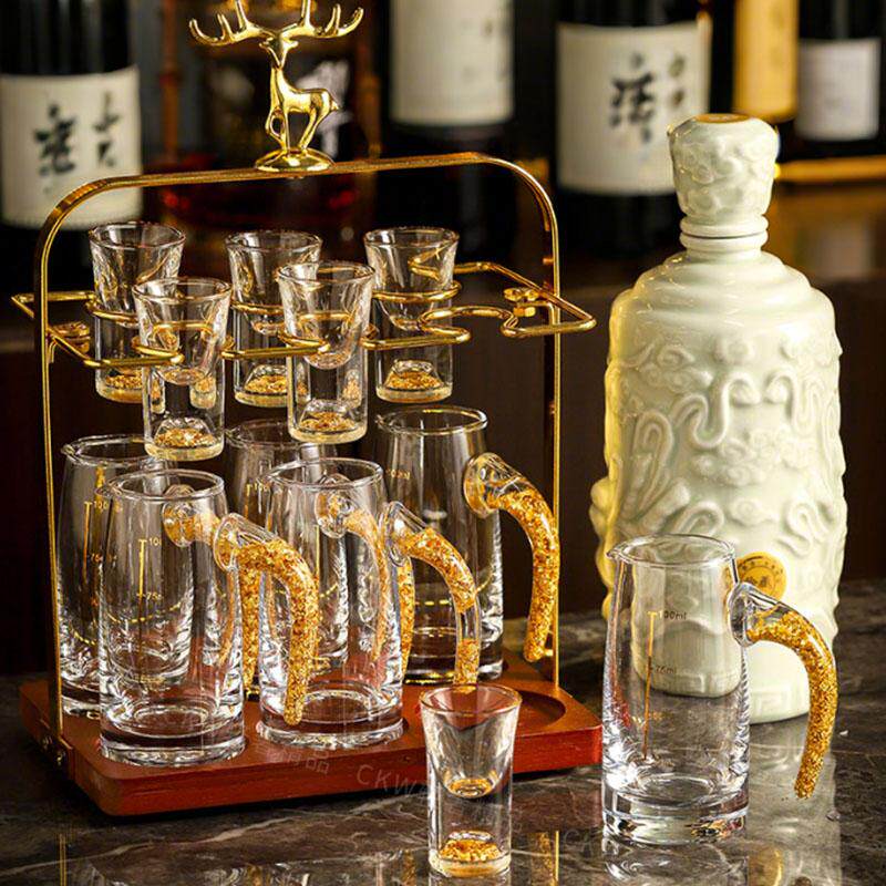CKW 金箔高端分酒器白酒杯套装家用高级感酒具高档小酒杯壶收纳架