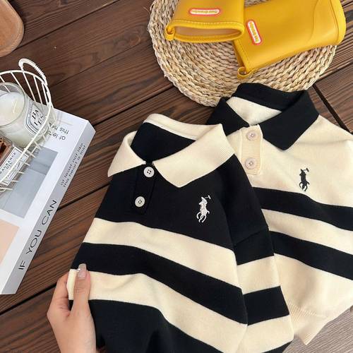 2025秋冬新款儿童翻领条纹毛衣男女童休闲针织保暖洋气POLO衫毛衫 - 图2