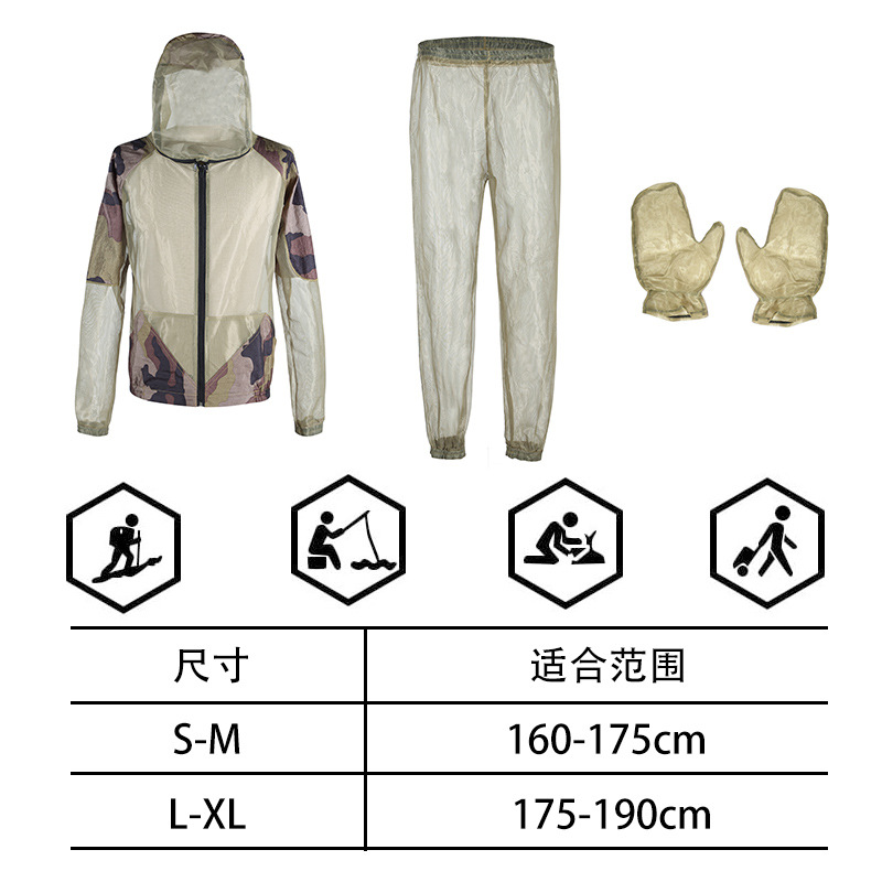 户外防蚊衣套装男款夏季野外野钓防蚊虫全身钓鱼服外套手套网裤子