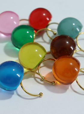 OT可爱夏日多巴胺糖果色树脂透明开口戒指