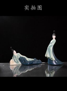 只此青绿侍女摆件新中式禅意陶瓷