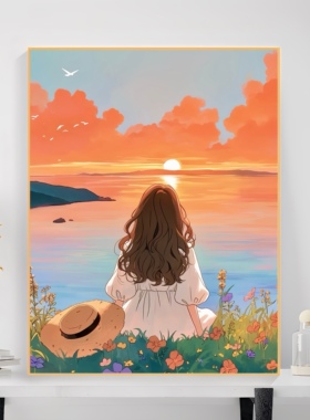 治愈系少女数字油画DIY丙烯油画