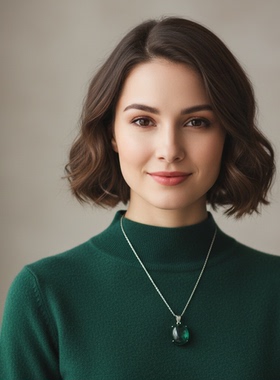 天然绿云母S925银吊坠显白项链