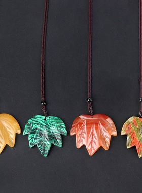 天然水晶半宝石加拿大枫叶项链