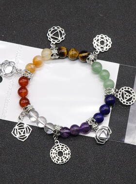 时尚7色圆球手链 七彩玛瑙水晶虎眼石绿东陵珠子民族风手串饰品