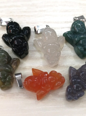 天然石黑玛瑙雕刻饰品配件吊坠