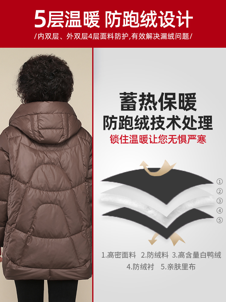 中年妈妈冬装羽绒服中长款加肥加大码中老年人女秋冬洋气棉衣外套