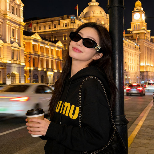 礼物Miumiu缪缪猫眼墨镜椭圆形黑框复古太阳镜0MU11WS正品显脸小 - 图0