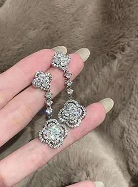 气质百搭复古锆石花朵流苏耳环