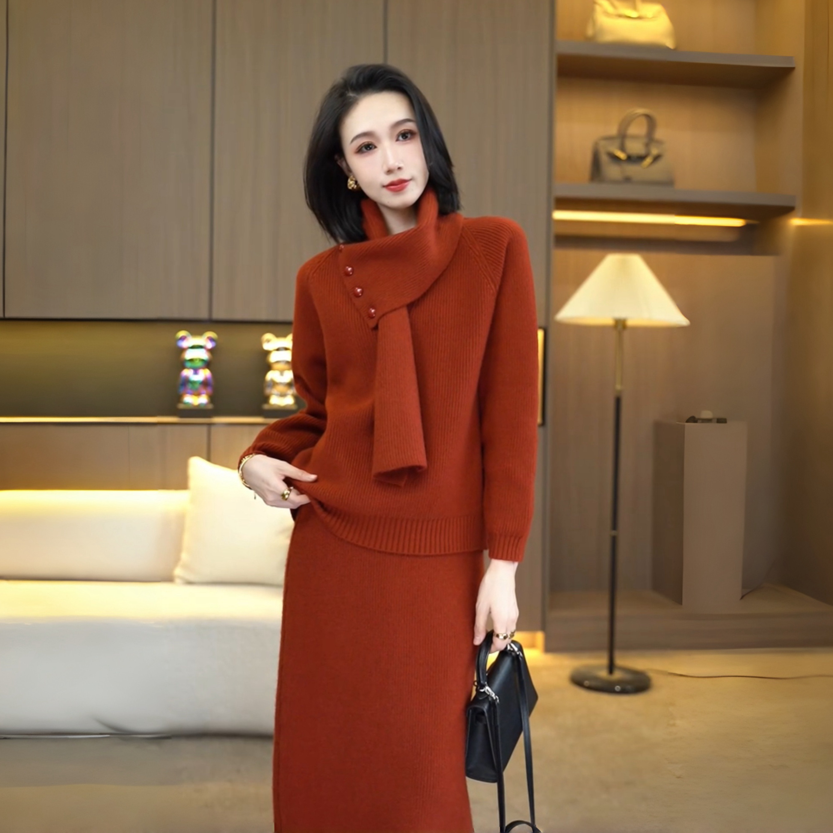 李思桐2025秋冬新款轻奢高级感配围巾一整套毛衣裙子两件套装7379,淘宝优惠券,粉丝福利购,淘宝优惠卷