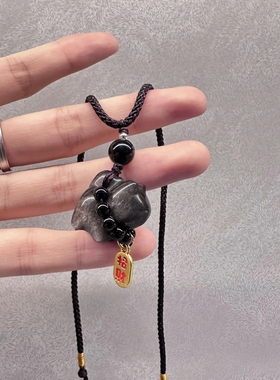招财纳福猫咪吊坠创意黑曜石猫咪项链可调节挂坠包包装饰品挂件
