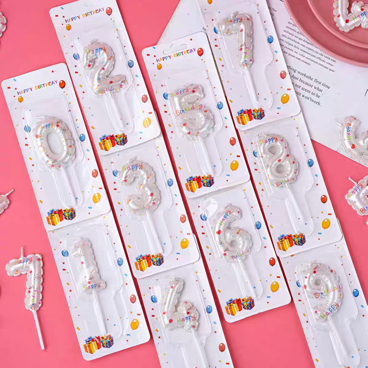 白色生日快乐数字蜡烛甜品台烘焙插件周岁装饰仿气球造型生日蛋糕,淘宝优惠券,粉丝福利购,淘宝优惠卷