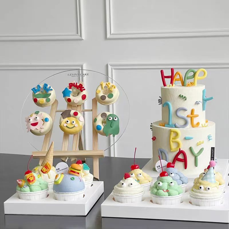 网红彩色字母满月百日插件烘焙模具同款多巴胺生日纸杯蛋糕装饰 - 图0