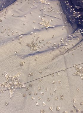 幻彩星星点点喷银烫金闪亮粉烫钻亮片蕾丝婚纱礼服面料DIY布料