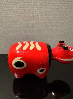 日本制 职人手作 传统乡土玩具 张子置物 首振り张子 赤べこ 红牛