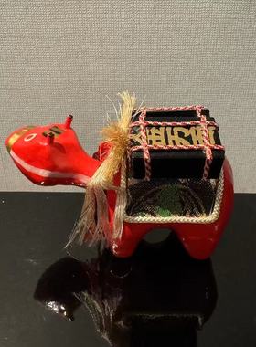 日本制 传统の郷土玩具 張子の置物 首振り張子 赤べこ金萬两红牛