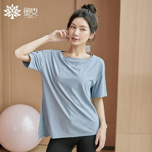 Спортивная футболка для йоги для спортзала для тренировок, короткий рукав, оверсайз, для бега