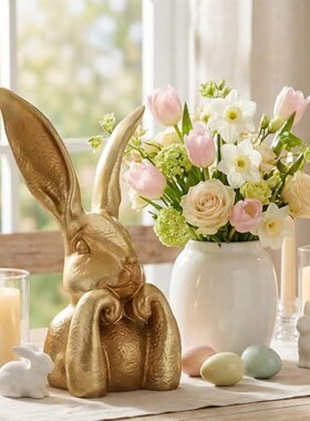 Wesiti Spring Rabbits Easter Decoration 复古金色树脂兔子雕像