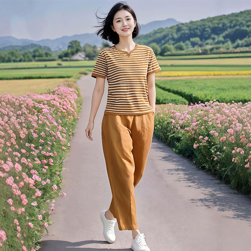 素雅订制品牌女装旗舰店高级感条纹t恤上衣超好看运动休闲两件套,淘宝优惠券,粉丝福利购,淘宝优惠卷