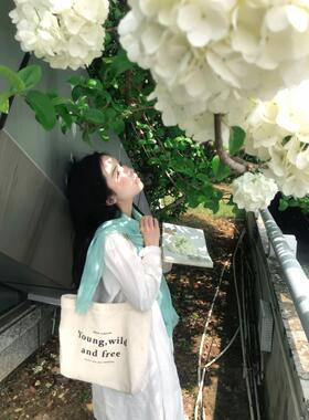 清新田园风绿色淡雅文艺棉麻小围巾女春秋季薄款旅游拍照丝巾围脖