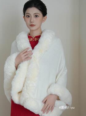 毛领披肩栗屿保暖暗扣新中式女冬
