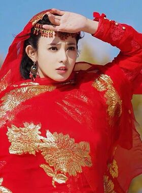 烫金棉麻围巾女东宫小枫红色丝巾甘肃青海敦煌沙漠包头巾防晒披肩