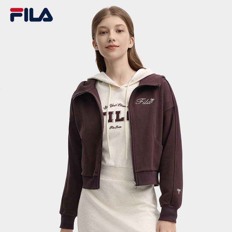 FILA 斐乐官方女士针织连帽外套2024秋新款时尚刺绣休闲宽松上衣,淘宝优惠券,粉丝福利购,淘宝优惠卷