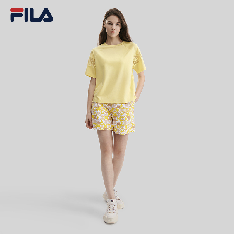 FILA Emerald斐乐女子梭织短裤2023夏季新款满印时尚休闲通勤女裤 - 图2