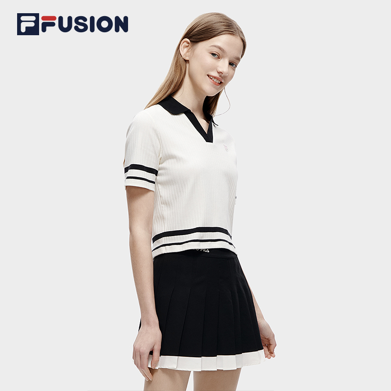 FILA FUSION斐乐潮牌女子短袖POLO衫2023夏新款时尚休闲翻领上衣 - 图1