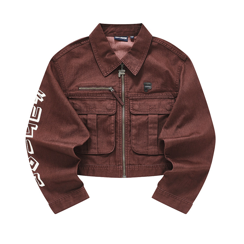 FILA FUSION斐乐潮牌梭织外套女2023冬季 时尚宽松工装短上衣,淘宝优惠券,粉丝福利购,淘宝优惠卷