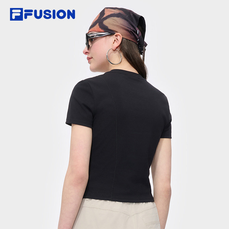 FILA FUSION斐乐潮牌女子针织短袖衫2025夏季新款时尚休闲紧身T恤,淘宝优惠券,粉丝福利购,淘宝优惠卷