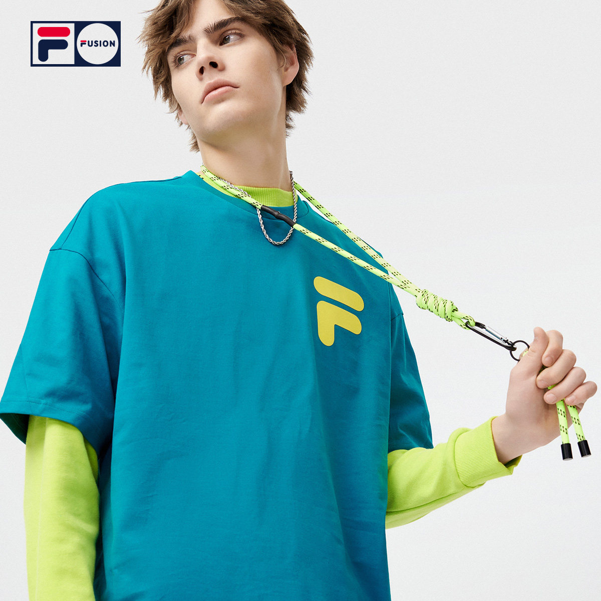 FILA FUSION斐乐男女同款针织短袖衫2022年夏季简约宽松上衣T,淘宝优惠券,粉丝福利购,淘宝优惠卷