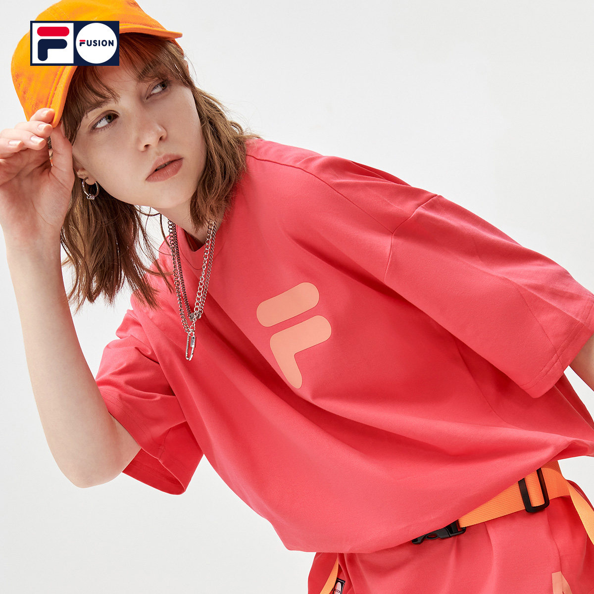 FILA FUSION斐乐男女同款针织短袖衫2022年夏季简约宽松上衣T,淘宝优惠券,粉丝福利购,淘宝优惠卷