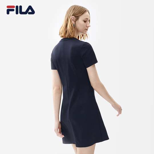 FILA斐乐女子针织连衣裙夏季一片式圆领时尚休闲连身裙