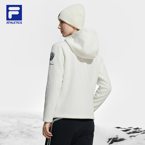 FILA 斐乐官方女士针织连帽外套2024冬新款滑雪运动仿羊羔绒上衣 - 图1