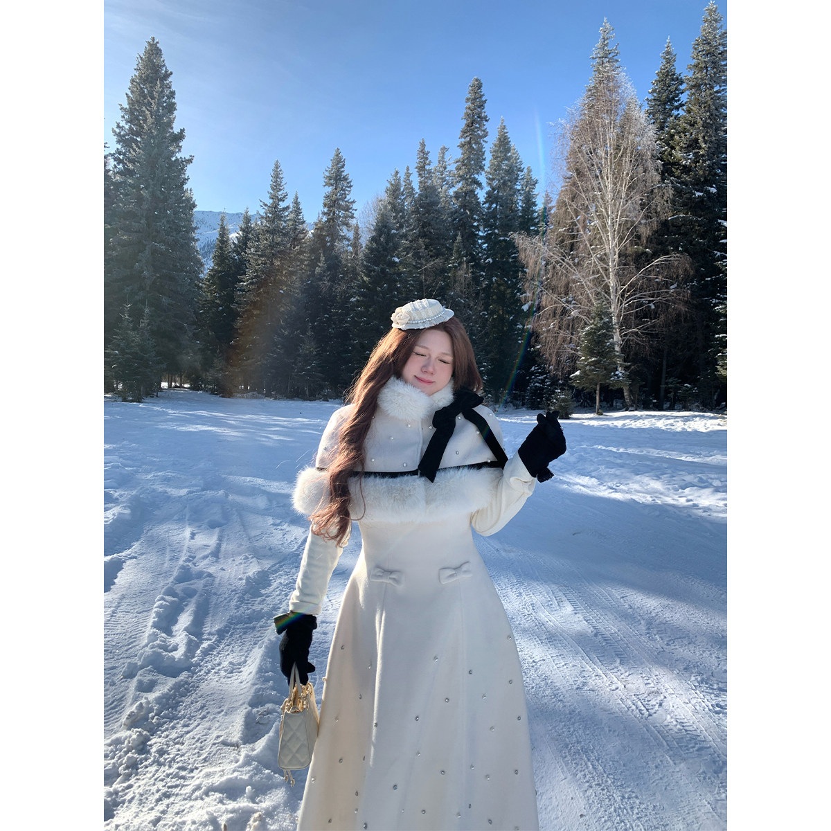 安妮不火 钉珠蝴蝶结呢子裙&毛绒斗篷套装女微胖大码毛呢两件套装,淘宝优惠券,粉丝福利购,淘宝优惠卷