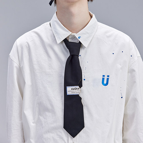 GUUKA情侣嘻哈学院风JK制服LOGO皮标领带配饰 潮牌衬衫领带男女 - 图3