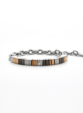 GUUKA潮牌三色可转动方块手链男款青少年嘻哈百搭不锈钢O字链配饰